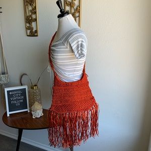 Rust Tassel Hem Woven Macramé Bag